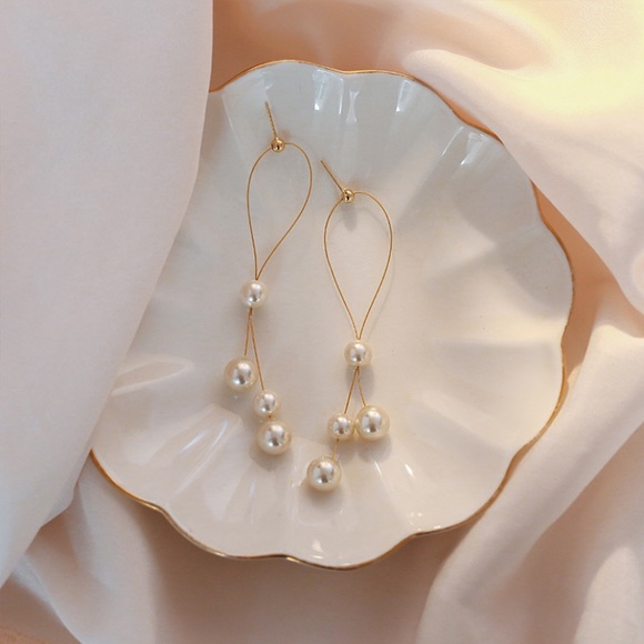 💙 Pearl Strings Earrings Sterling Silver - Picture 2 of 16